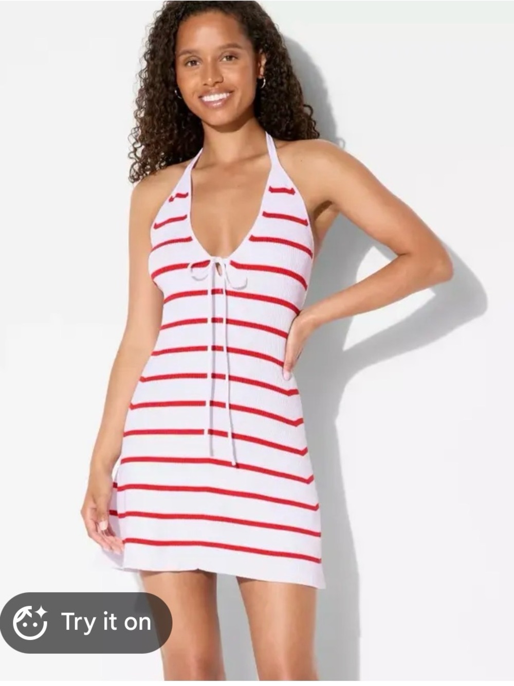 wild fable White and Red Striped Halter Swim Cover-Up
